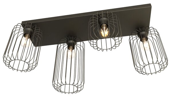 Plafoniera Minimal Industrial Njoror 4 Luci Lineari Nera