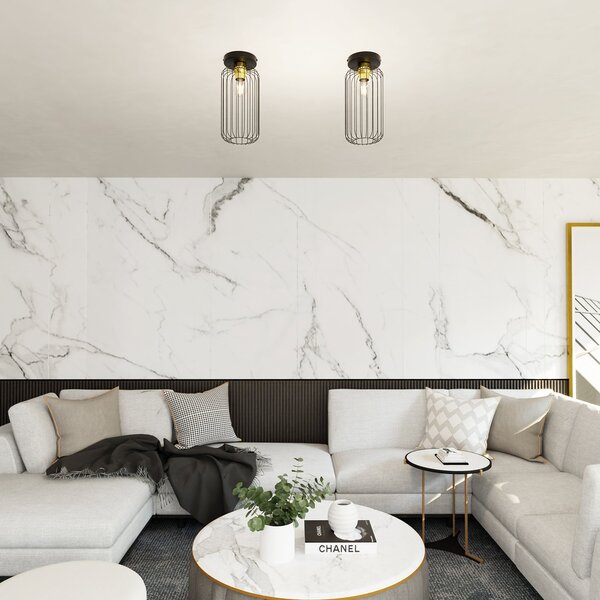 Plafoniera Minimal Industrial Njoror 1 Luce Nera E Oro