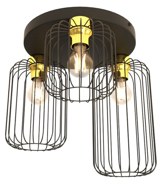 Plafoniera Minimal Industrial Njoror 3 Luci Tonda Nera E Oro