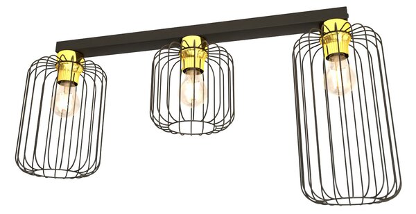 Plafoniera Minimal Industrial Njoror 3 Luci Lineari Nera E Oro