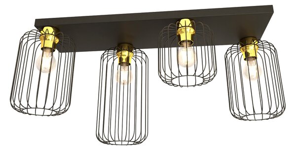 Plafoniera Minimal Industrial Njoror 4 Luci Lineari Nera E Oro