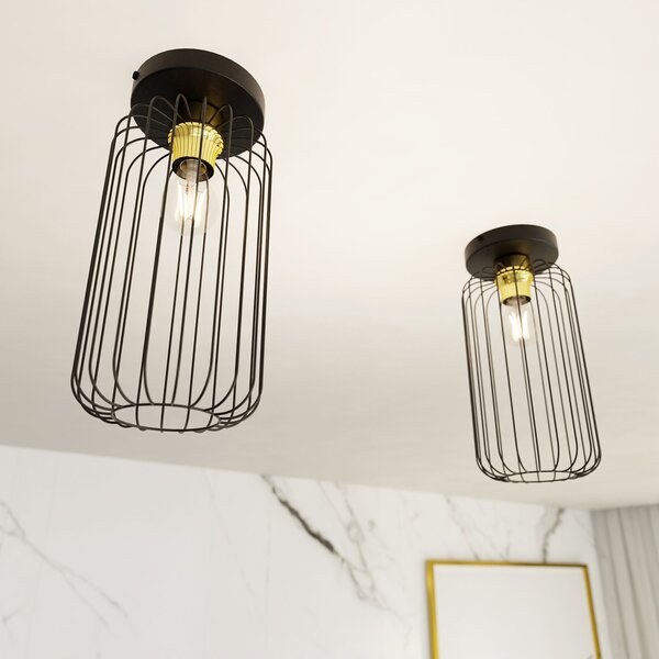 Plafoniera Minimal Industrial Njoror 1 Luce Nera E Oro