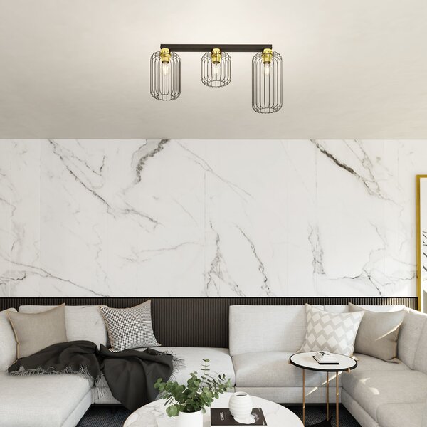 Plafoniera Minimal Industrial Njoror 3 Luci Lineari Nera E Oro