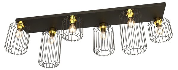 Plafoniera Minimal Industrial Njoror 6 Luci Lineari Nera E Oro