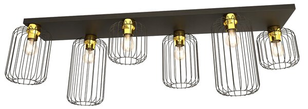 Plafoniera Minimal Industrial Njoror 6 Luci Lineari Nera E Oro