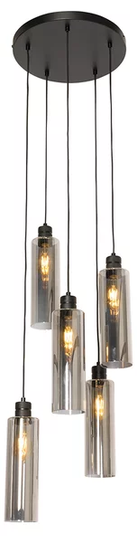 Lampada a sospensione smart nera con vetro fumé incl. 5 Wifi A60 - Stavelot
