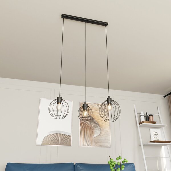 Sospensione Minimal Industrial Euryphaessa 3 Luci Lineari Nera