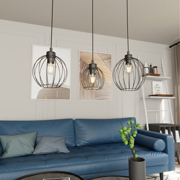 Sospensione Minimal Industrial Euryphaessa 3 Luci Lineari Nera