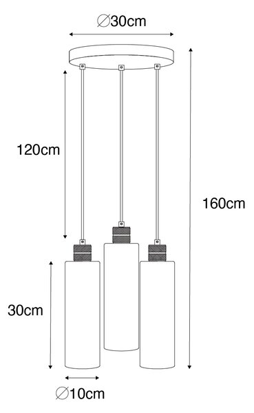 Lampada a sospensione moderna nera con vetro fumé a 3 luci - Stavelot