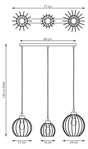 Sospensione Minimal Industrial Euryphaessa 3 Luci Lineari Nera