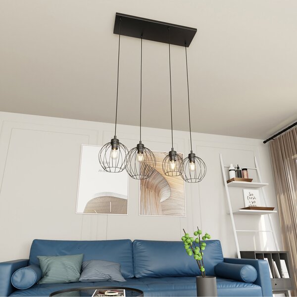 Sospensione Minimal Industrial Euryphaessa 4 Luci Lineari Nera