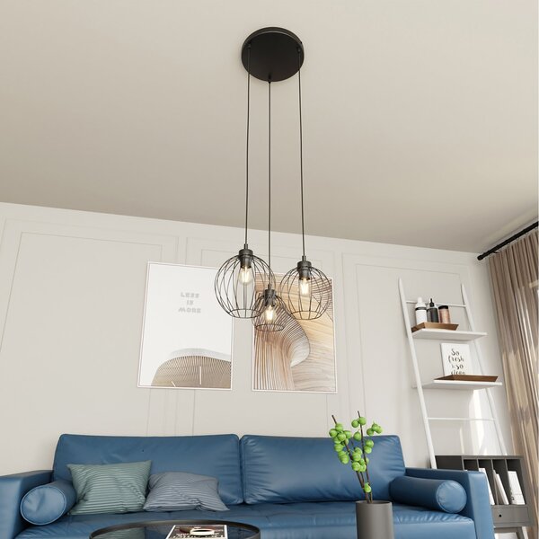 Sospensione Minimal Industrial Euryphaessa 3 Luci Tonda Nera