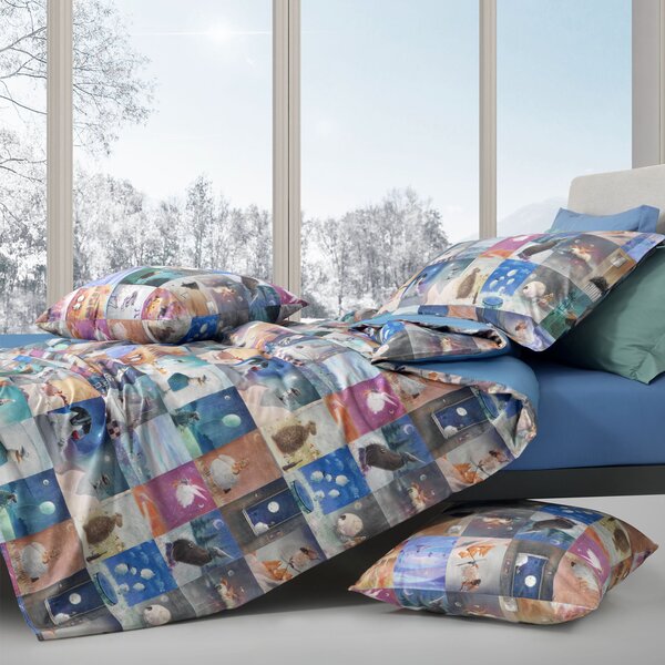 Copripiumino Con Federe In Percalle Fuori-dal-gregge Matrimoniale - 255X255 + 2 Federe50X80 Mirabello Moderno Blu Caleffi