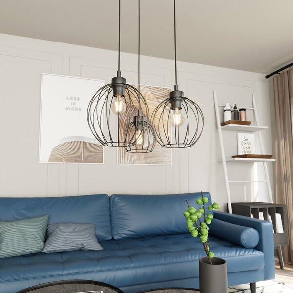 Sospensione Minimal Industrial Euryphaessa 3 Luci Tonda Nera