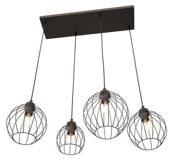 Sospensione Minimal Industrial Euryphaessa 4 Luci Lineari Nera