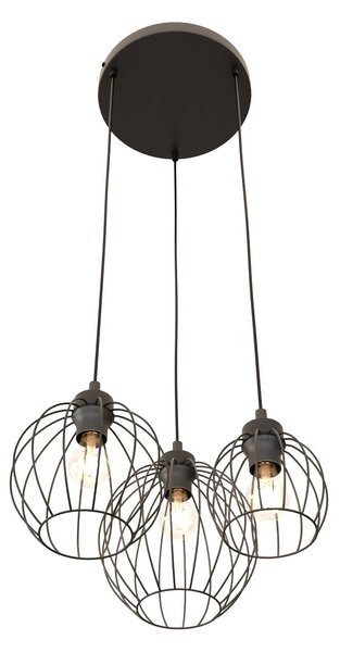 Sospensione Minimal Industrial Euryphaessa 3 Luci Tonda Nera