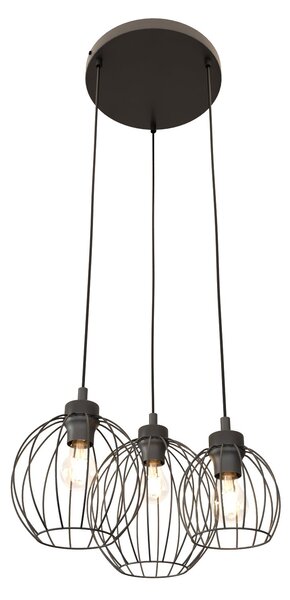 Sospensione Minimal Industrial Euryphaessa 3 Luci Tonda Nera