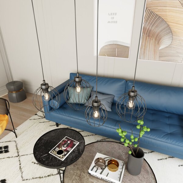 Sospensione Minimal Industrial Euryphaessa 4 Luci Lineari Nera