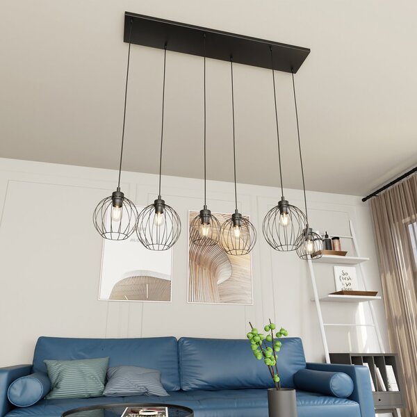 Sospensione Minimal Industrial Euryphaessa 6 Luci Lineari Nera