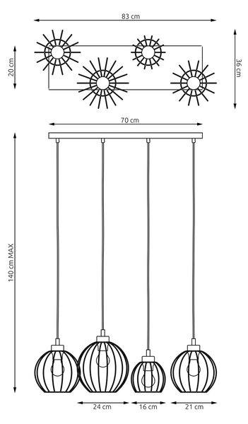 Sospensione Minimal Industrial Euryphaessa 4 Luci Lineari Nera
