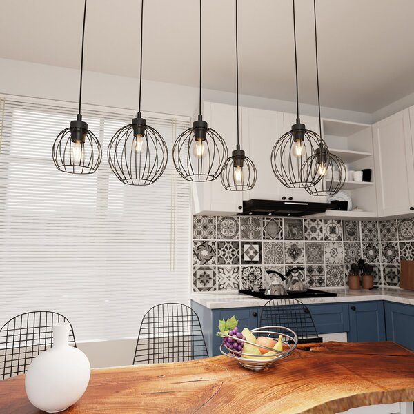 Sospensione Minimal Industrial Euryphaessa 6 Luci Lineari Nera