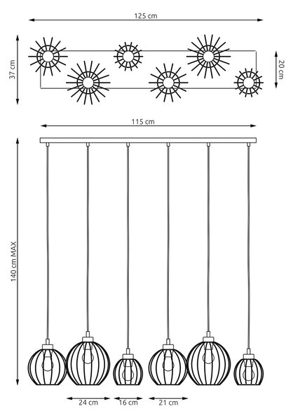 Sospensione Minimal Industrial Euryphaessa 6 Luci Lineari Nera