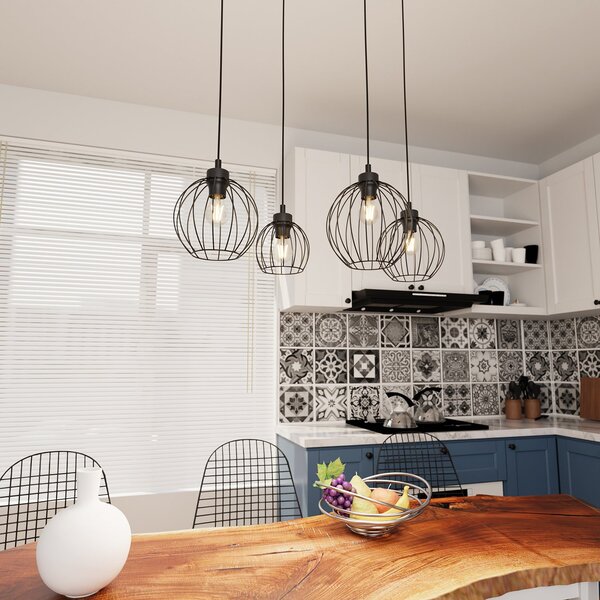 Sospensione Minimal Industrial Euryphaessa 4 Luci Lineari Nera