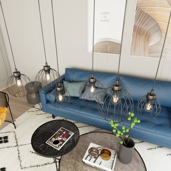 Sospensione Minimal Industrial Euryphaessa 6 Luci Lineari Nera