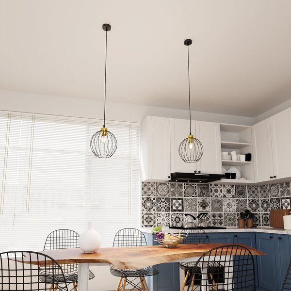 Sospensione Minimal Industrial Euryphaessa 1 Luce Nera E Oro