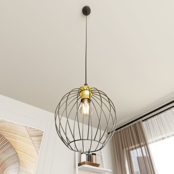 Sospensione Minimal Industrial Euryphaessa 1 Luce Nera E Oro