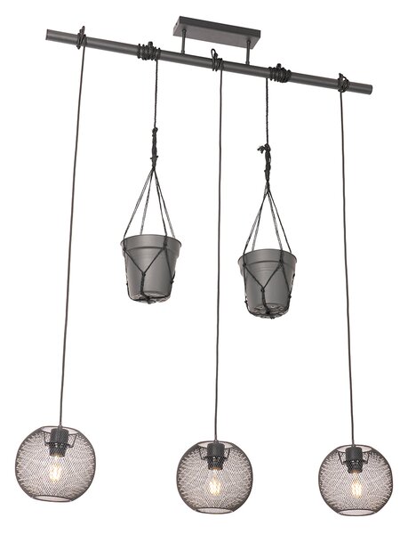 Lampada a sospensione industriale nera 3 luci - Flor