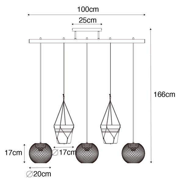 Lampada a sospensione industriale nera 3 luci - Flor