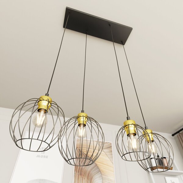 Sospensione Minimal Industrial Euryphaessa 4 Luci Lineari Nera E Oro