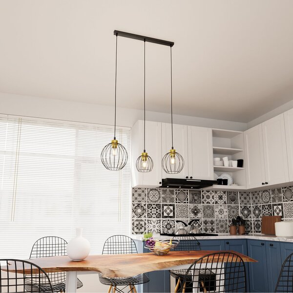 Sospensione Minimal Industrial Euryphaessa 3 Luci Lineari Nera E Oro