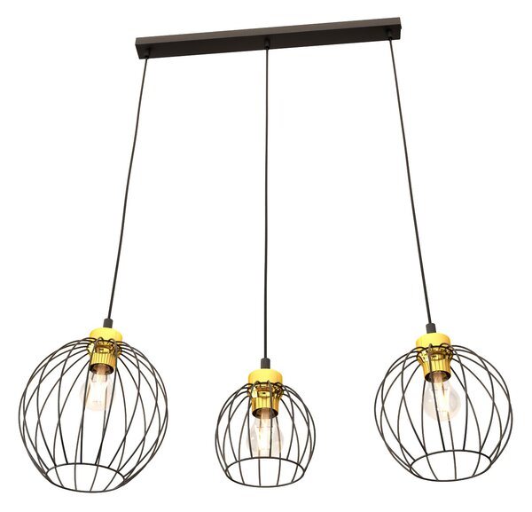 Sospensione Minimal Industrial Euryphaessa 3 Luci Lineari Nera E Oro
