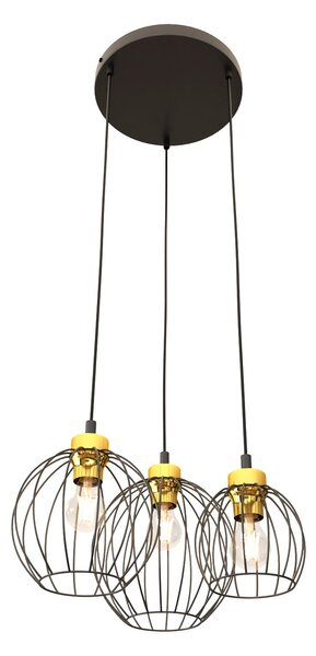 Sospensione Minimal Industrial Euryphaessa 3 Luci Tonda Nera E Oro