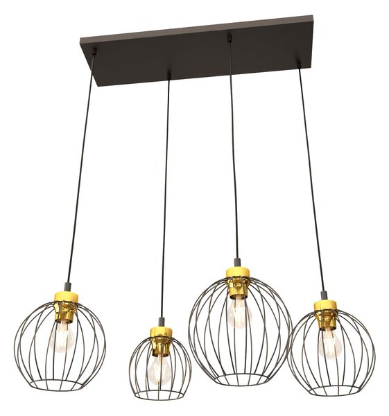 Sospensione Minimal Industrial Euryphaessa 4 Luci Lineari Nera E Oro
