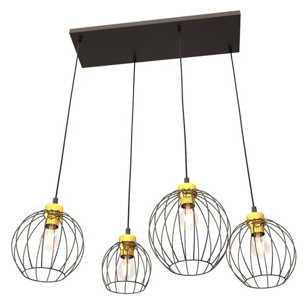 Sospensione Minimal Industrial Euryphaessa 4 Luci Lineari Nera E Oro