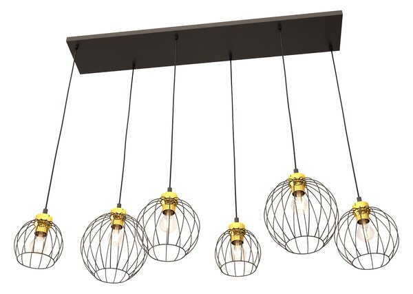 Sospensione Minimal Industrial Euryphaessa 6 Luci Lineari Nera E Oro