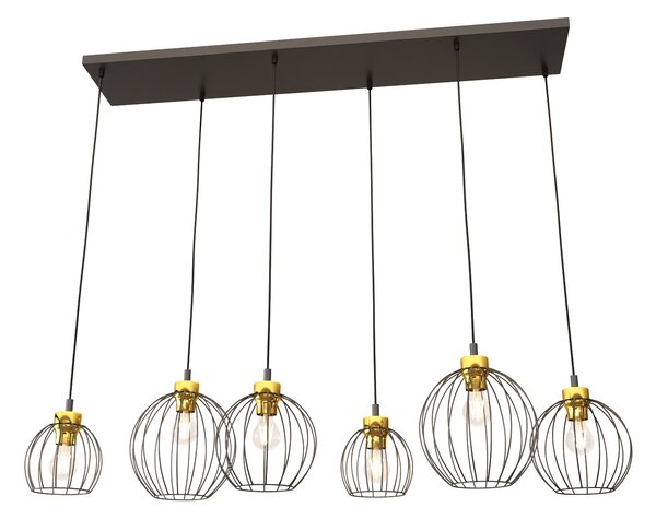 Sospensione Minimal Industrial Euryphaessa 6 Luci Lineari Nera E Oro