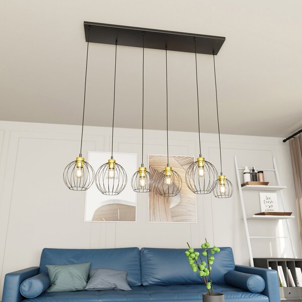 Sospensione Minimal Industrial Euryphaessa 6 Luci Lineari Nera E Oro