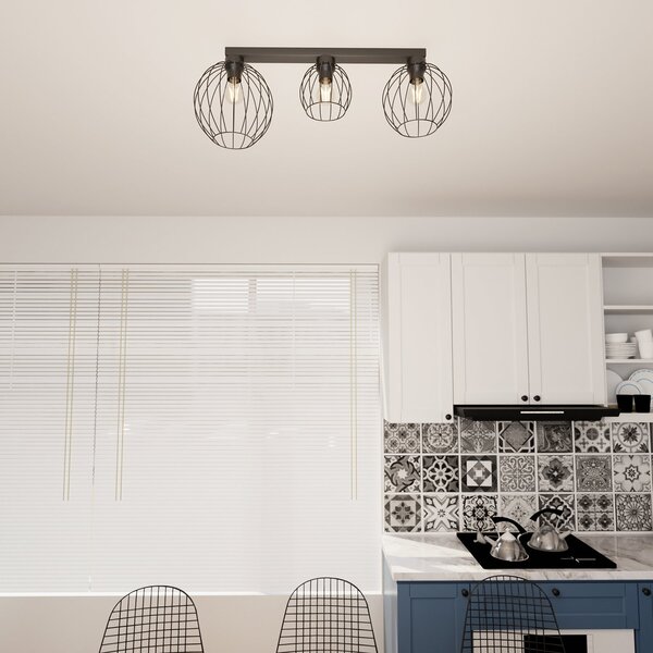 Plafoniera Minimal Industrial Orion 3 Luci Lineari Nera