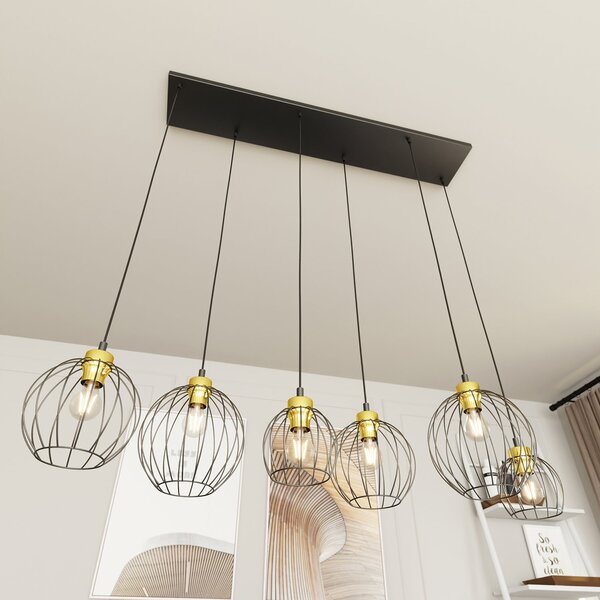 Sospensione Minimal Industrial Euryphaessa 6 Luci Lineari Nera E Oro