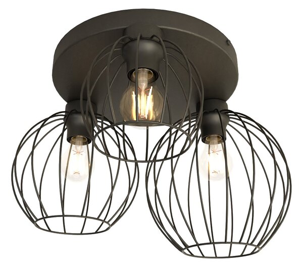 Plafoniera Minimal Industrial Orion 3 Luci Tonda Nera