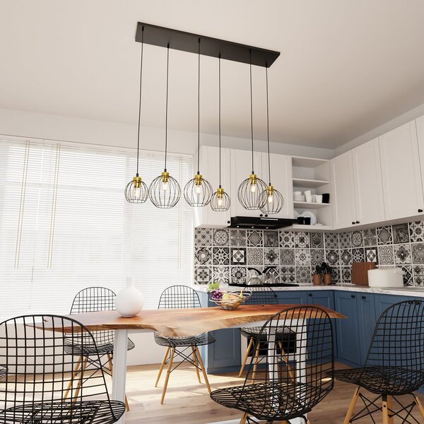 Sospensione Minimal Industrial Euryphaessa 6 Luci Lineari Nera E Oro