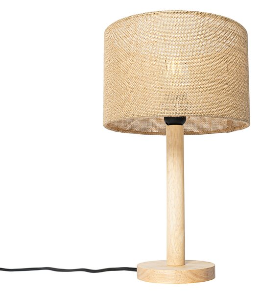 Lampada da tavolo rurale in legno con paralume in lino naturale 25 cm - Mels