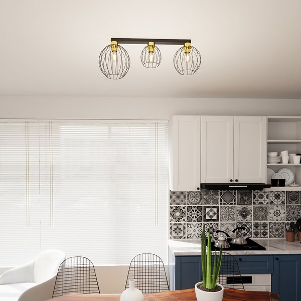 Plafoniera Minimal Industrial Orion 3 Luci Lineari Nera E Oro