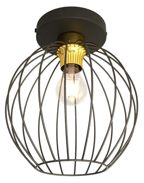 Plafoniera Minimal Industrial Euryphaessa 1 Luce Nera E Oro