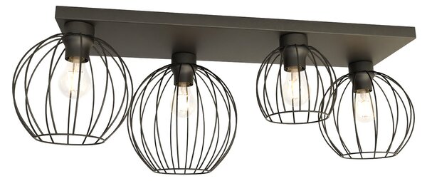 Plafoniera Minimal Industrial Orion 4 Luci Lineari Nera