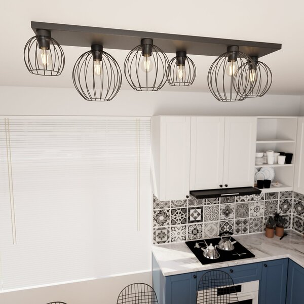 Plafoniera Minimal Industrial Orion 6 Luci Lineari Nera